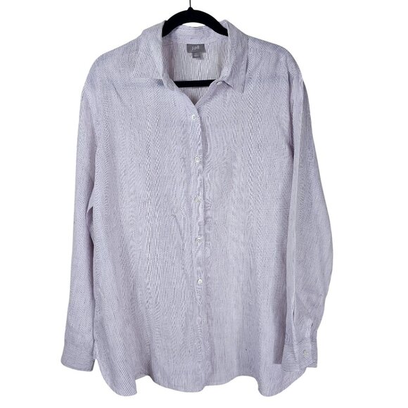 J. Jill White & Purple Striped Linen Button-Up Shirt XL Long Sleeve Coastal - Picture 1 of 9